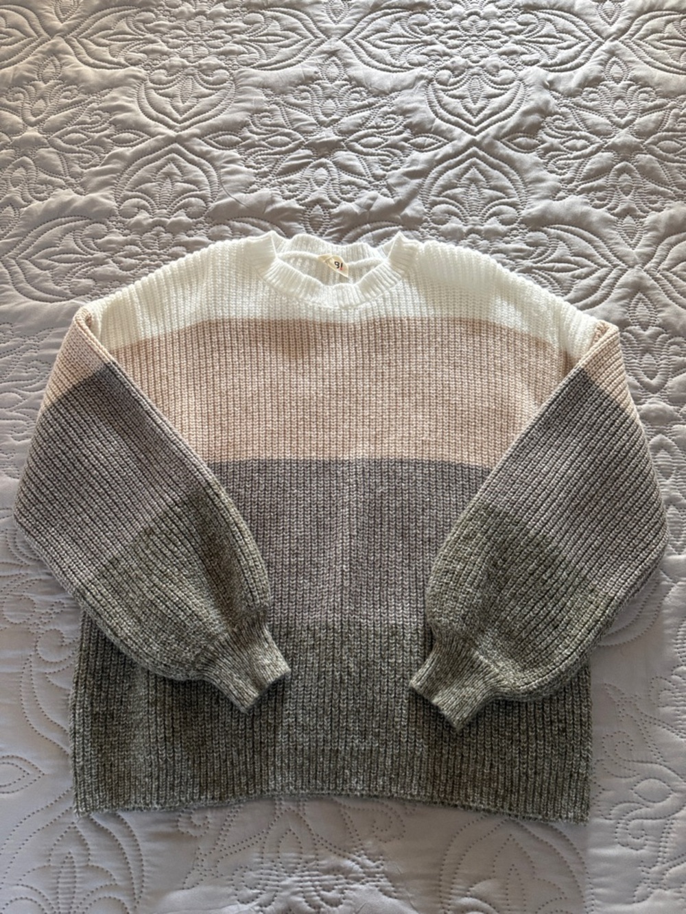 BiBi White Ribbed Knit Crewneck Sweater